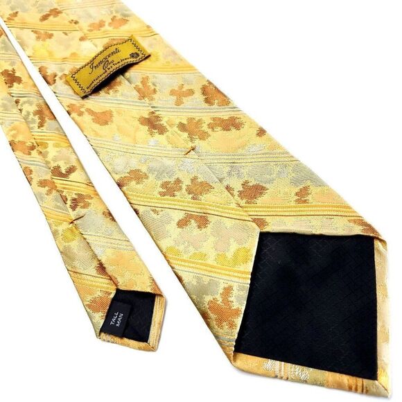 Innocenti Tom James Yellow Silk Tie Woven Short Striped Floral - Picture 3 of 5